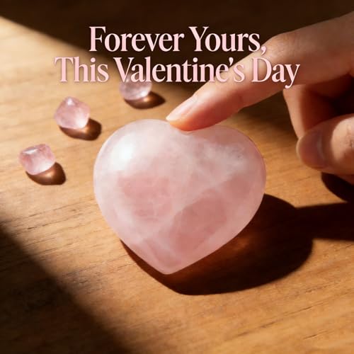 ideayard 45mm Rose Quartz Heart, Crystal Stone 1pcs Puff Heart, Love Palm Healing Stone Reiki Crystal Gemstone Worry Stones for Anxiety