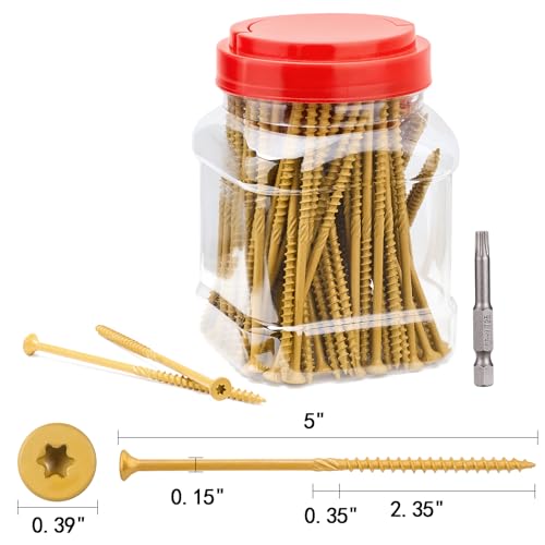 Aandxmok #10 x 5-inch tan self-tapping deck wood screws, 150-piece pack