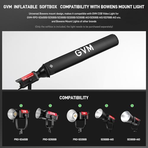 GVM 43.3" Inflatable Softbox, Foldable Air Tube Soft Box with Air Pump, Compatibility for GVM SD300C/500B/650B and Other Bowens Mount Light, Air Softbox for Studio Portraits, Video Recording 1