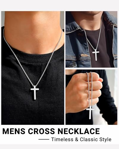 18/20In Cross Necklace for Men Birthday Confirmation Baptism Christian Gifts for Boys Teen 18inches