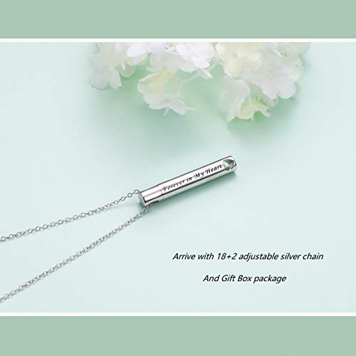 YinShan Urn Necklaces for Ashes for Women Girls Cremation Jewelry 925 Sterling Silver Eternity Memorial Forever in My Heart Ashes Keepsake, Adjustable Silver Chain 18+2 Inches Heart Bar