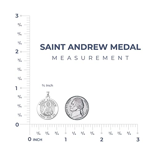 PicturesOnGold.com Saint Andrew Pray for Us Religious Medal Pendant Necklace - 3/4 Inch Size of a Nickel - Silver
