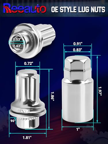 Reeauto M12 x 1.5 chrome wheel lock lug nuts set with 13/16-inch hex and 1.87-inch length