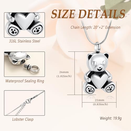 Minicremation Cremation Jewelry for Ashes Always in My Heart Urn Necklace Panda Memorial Keepsake Pendant for Pet/Human Silver