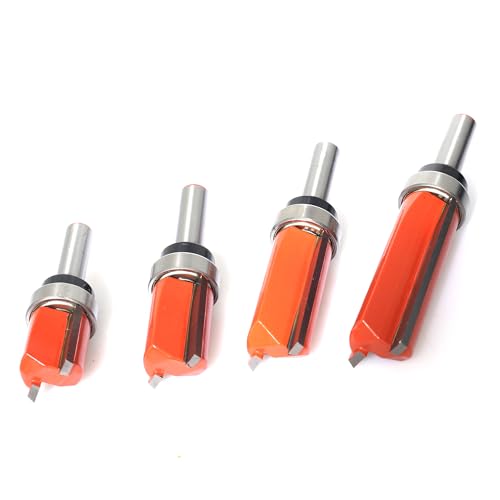 Flush Cutter Set of 4 HW, Diameter 19 mm, Shaft 8 mm, with Ball Bearing on Shaft | Four cutting lengths (20/25/38/50 mm) for precise flush milling, copying and template milling. Bündigfräser 4-tlg.