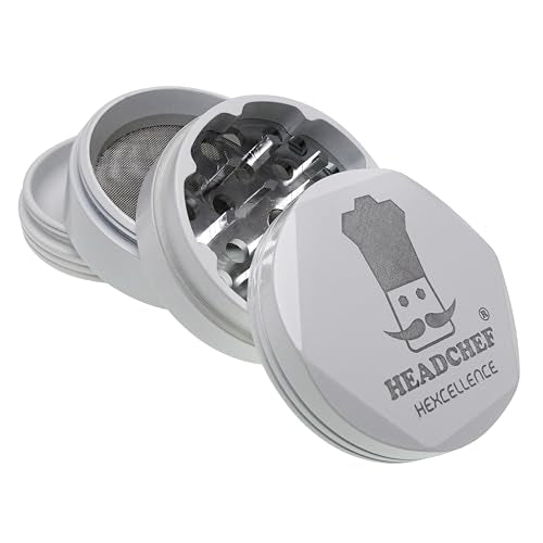 Hexcellence Silk Touch Ceramic Coated Metal Herb Grinder with Sifter – 4 Piece, 55mm White