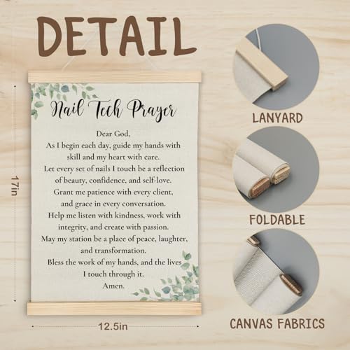 ATBWGT Nail Tech Prayer Christian Wall Art Decor, Beauty Room Decor, Inspirational Bible Verses Scripture Poster Hanger Frame for Nail Room Studio Office, 12x16 Inch Prayer - Nail Tech