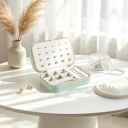 Genuine Leather Travel Jewelry Organizer Case for Women, Small Mini Portable Jewelry Box for Ring Earrings Necklace Bracelet Luxury Gift for Women Yellow