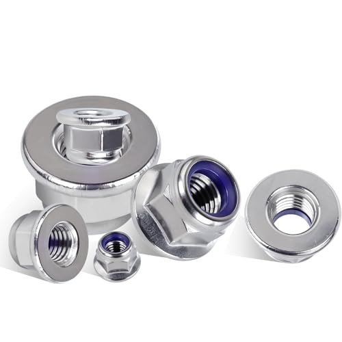 Ranstac M10-1.5 hex flange nylon insert lock nuts, 25-piece pack, silver metal fasteners