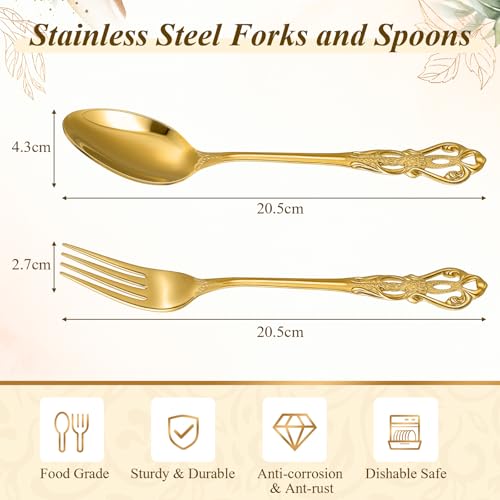 Dandat 20 Pcs Retro Gold Silverware Set Heavy Duty, Dinner Fork and Spoon
