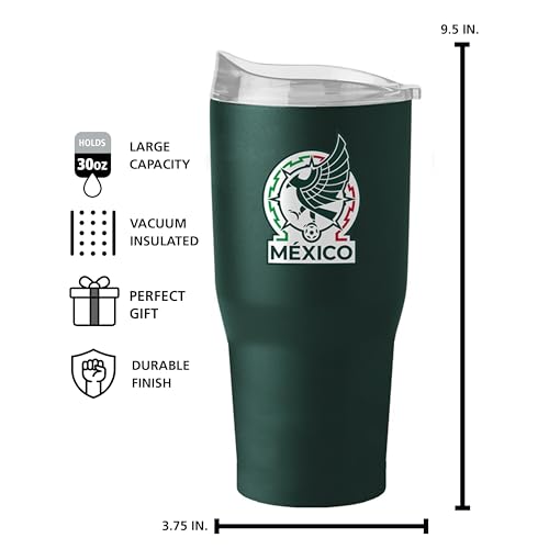 Logo Brands Mexico Men's National Soccer 30 oz Tumbler -Powder Coated-Stainless Steel– Leak-Resistant, Keeps Drinks Hot/Cold For Hours – Everyday Use