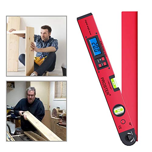 Proster Digital Protractor 0-225° Digital Protractor with Spirit Level and LCD Lighting 400 mm / 16 Inch Protractor with Battery and Bag for Roofing Technology - Red
