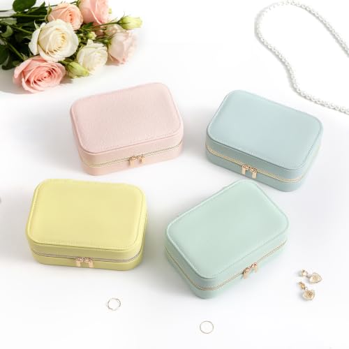 Genuine Leather Travel Jewelry Organizer Case for Women, Small Mini Portable Jewelry Box for Ring Earrings Necklace Bracelet Luxury Gift for Women Yellow