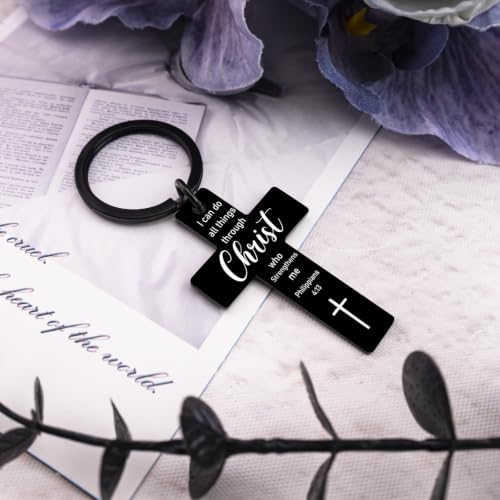 Christian Cross Keychain Inspirational Religious Gifts for Women Men Faith Black