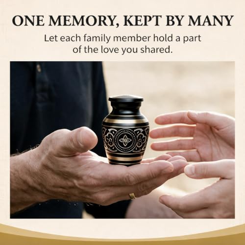 Small Urns for Human Ashes – Brass Hand-Engraved Funeral Keepsake with Elegant Black Finish – Mini Cremation Memorial for Mom, Dad & Loved Ones Small