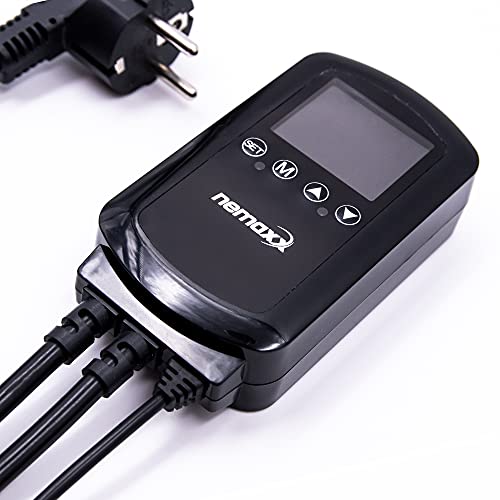 NEMAXX NTP16 Socket Thermostat 230 V (3000 W/16 A) with NTC Sensor 2 m, Heating/Cooling Mode, Weekly Program, 2 Sockets