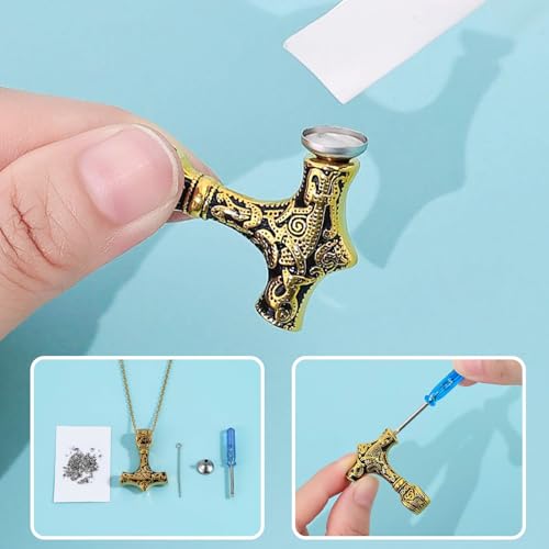 Viking Thors Hammer Mjolnir Urn Necklace for Ashes, Celtic Nordic Cremation Jewelry, Memorial Keepsake Pendant for Men Women Gold