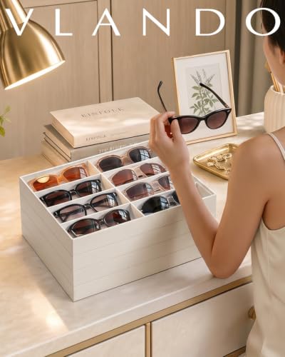 VLANDO Stackable Jewelry Tray, 40-Grid, Soft Velvet, Removable Dividers Beige 40 Grids 1
