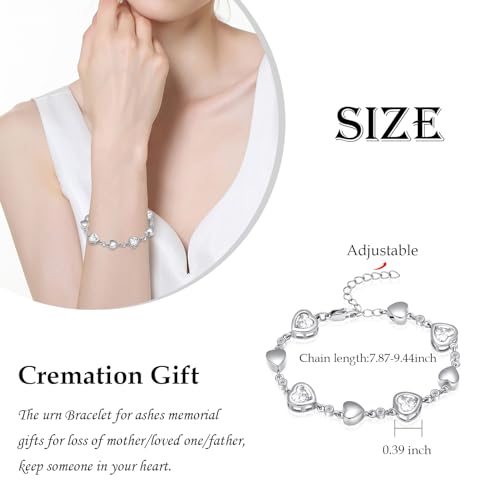 Heart Shape Urn Bracelet for Ashes Birthstone Heart Bracelet Cremation Jewelry Urn Bracelet for Ashes Keepsake A-Silver+White 24cm