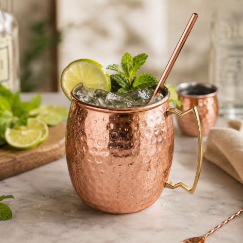 16 oz Moscow Mule Mugs Set of 4 with Straws, Jigger, Shot Glass Set of 4 - 16 Oz