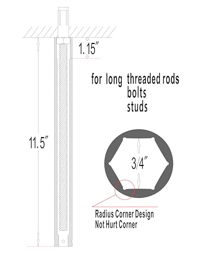 JXHONG 3/4-inch 6-point hollow socket with 1/2-inch drive and 1/4-inch hex shank, 11.5 inches long