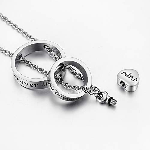 XIUDA Urn Necklace for Ashes No Longer by My Side, Forever in My Heart Carved Locket Cremated Ashes Necklace Silver-Papa