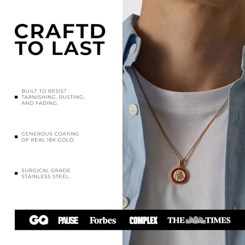 CRAFTD | St. Christopher Enamel Pendant Necklace | 51cm Cuban Link Chain Gold 51 Centimeters 20 Millimetres