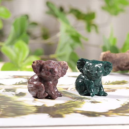 mookaitedecor Healing Koala Crystal Stone Statue for Home Decor #06-green & Red