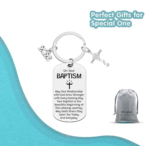 Ximalun Baptism Gifts Keyring for Girls Boys Catholic First Communion Confirmation Christening Gift for Teen Boys Girls Christian Gifts for Women Men Kids Easter Basket Stuffers