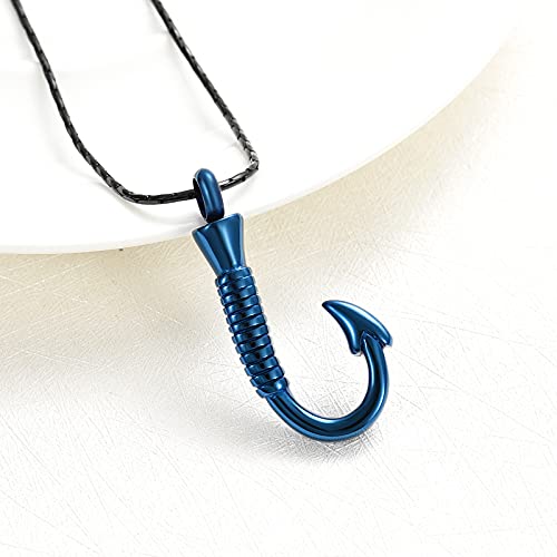 constantlife Cremation Jewelry for Ashes Urn Memorial Necklace Fish Hook Design Stainless Steel Pendant Keepsake Ashes Holder Blue