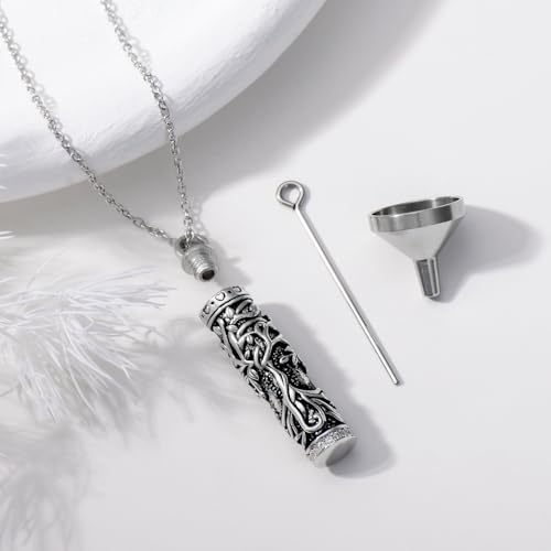 TOUPOP Tree of Life Urn Necklaces for Ashes, Cylinder Bar Urn Necklace Sterling Silver Family Tree Keepsake Necklace for Ashes Memorial Cremation Jewelry for Ashes Gifts for Women Mom Sister Tree of Life Women