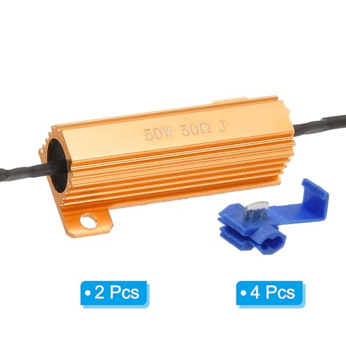 PATIKIL Pack of 2 50 W 50 Ohm 5% Tolerance Aluminum Housing Resistors Resistance Assortment with Clips Wire Wound Resistors Screw Tap Power Resistance for Machines Electronics DIY Project Golden 50 Ohm 50 W