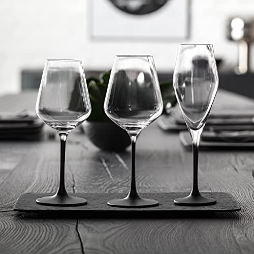 Villeroy & Boch Manufacture Rock Red Goblet, Set of 4, Crystal Wine Glasses in Exciting Black, Dishwasher Safe Modern