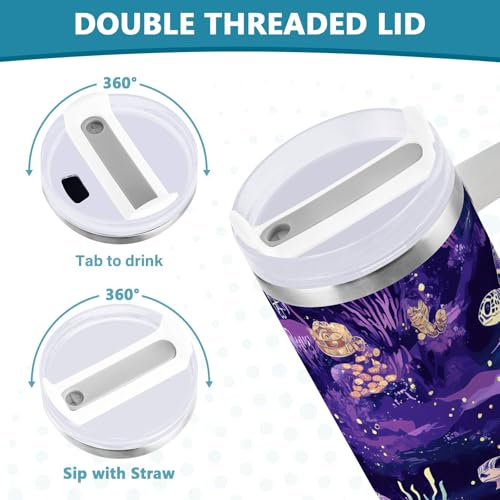 ALAZA Purple Turtle Nautical Ocean Coastal 40 oz Tumbler with Handle Insulated Water Bottle with Straw Lid Stainless Steel Vacuum Insulated Cup Travel Coffee Mug 40 Ounces Multi36