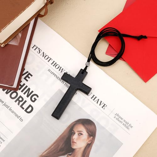 Goktvai Wood Wall Cross, 8.3x4.8x0.9cm/3.27x1.89x0.35in Wooden Hanging Cross Necklace Decorations with Rope Christian Religious Wooden Ornament for Men Women Room Wall Decor & Wearing Jewelry (Black)