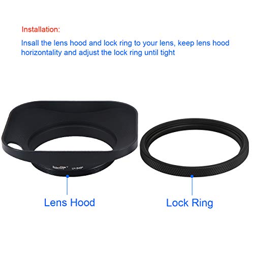 Haoge LH-B46P 46mm Square Metal Screw-in Lens Hood Hollow Out Designed with Cap for Leica Rangefinder Camera with 46mm E46 Filter Thread Lens Black