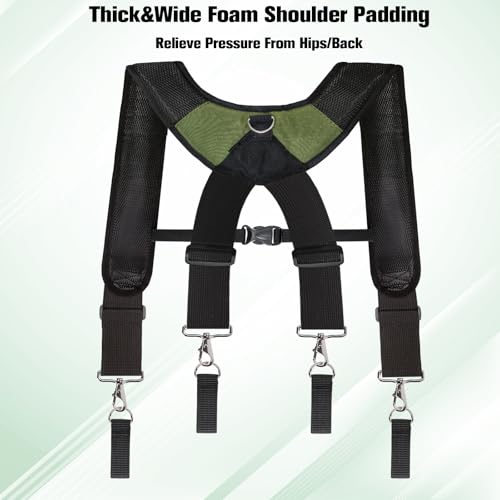 Green lovligt tool belt suspenders with adjustable straps and tool holsters for men