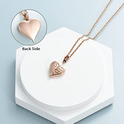 shajwo Cremation Heart Urn Necklace Ashes Jewelry for Women Men Keepsake Pendant Memorial Locket Ash Holder Wing-Rose Gold