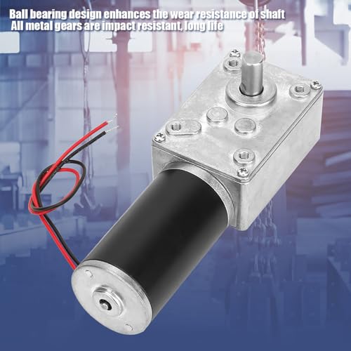 12V 8mm Shaft Worm Gear Motor, High Torsion Low Noise Metal Electric Turbo Speed Reduction Motor with Ball Bearing(12V 50RPM)