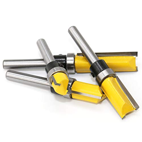 4Pcs Pattern Flush Trim Router Bit Set 1/4 inch Shank Template Router Bits 3/4 inch Cutting Dia Woodworking Router Tool by CHoiKWong (3/4 inch Cutting Diameter, Yellow) 3/4 inch Cutting Diameter