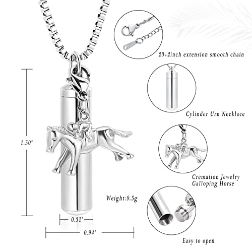 XSMZB Cremation Jewelry Tube Cylinder Urn Necklace for Ashes Memorial Urn Pendant Ashes Keepsake Cremation Jewelry for Ashes for Men Women Necklace-Horse