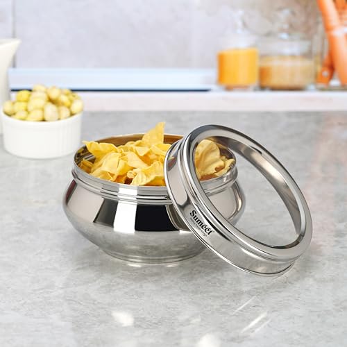 Sumeet Stainless Steel Handi Shape Big Size Canisters/Dabba/Storage Containers Set for kitchen with Transparent See Through Lid, 14.5cm Dia, 1400ml, Pack of 1, Silver, CTHDPD2-1PC 1400ml, 1 pcs