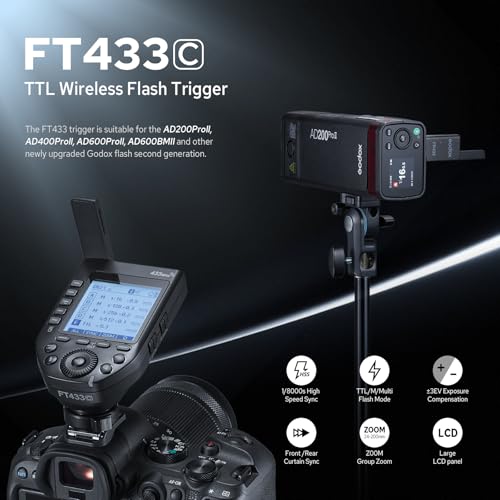 GODOX FT433 C TTL Wireless Flash Trigger for Canon, 433MHz Transmitter FT433 Flash Trigger for Canon