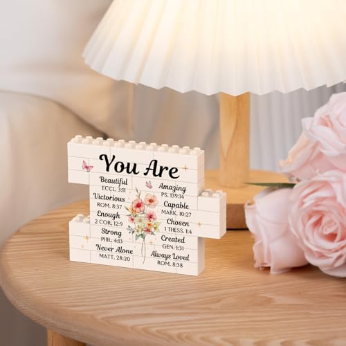 Christian Birthday Gifts for Women- Christian Flower Building Blocks Puzzle Plaque, Inspirational Religious Gifts for Women, Her, Sister, Best Friend, Daughter, Faith Gift Ideas