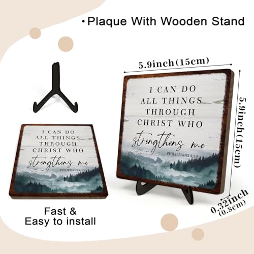 Bible Verse Sign,Christian Wooden Sign Desk Decor,Positive Home Decor Plaque,Motivational Scripture Gift, I Can Do All Things Through Christ Who Streng Thens Me 5.9x5.9inch(PHILIPPIANS 4:13) PHILIPPIANS 4:13 5.9 x 5.9 inches