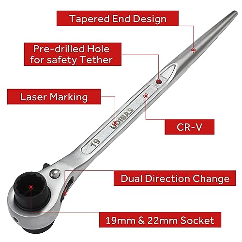 Udibas silver 19×22mm professional 12-point double-ended ratcheting podger scaffold spud wrench