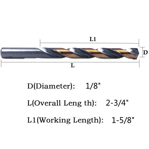 12 PCS, 1/8", Black and Gold Coated Twist Drill Bits, Pack in Plastic Bag (Pack of 2) Small (Pack of 2)