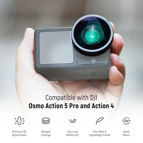 NEEWER Variable ND Filter Lens Kit Compatible with DJI Osmo Action 5 Pro/4, Screw On Multicoated HD Optical Glass ND8-32 (3-5 Stops) + 185° FOV Wide Angle Lens Action Camera Accessories, FL-54 2 Pack VND Filter Lens Kit