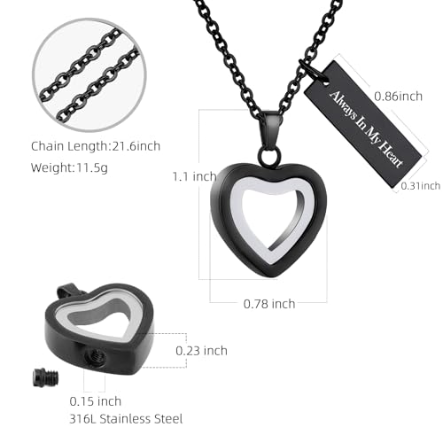 Glass Heart Cremation Urn Necklace for Ashes Stainless Steel Memorial Ash Pendant Keepsake Jewelry Cremation Jewelry for Women