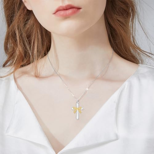 ROMANTICWORK Urn Necklaces for Ashes 925 Sterling Silver Memorial Necklace for Women Cremation Keepsake Jewelry for Human Ashes Holder w/Funnel Filler Cross-Bow